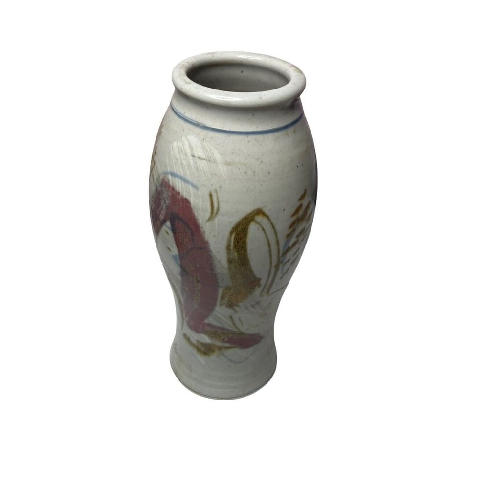 Carole Cole Art Pottery Vase 10” X 4.5” Hand Painted Multicolor